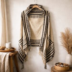 Staring At Stars Hooded Wrap Poncho One Size Boho Scarf Shawl